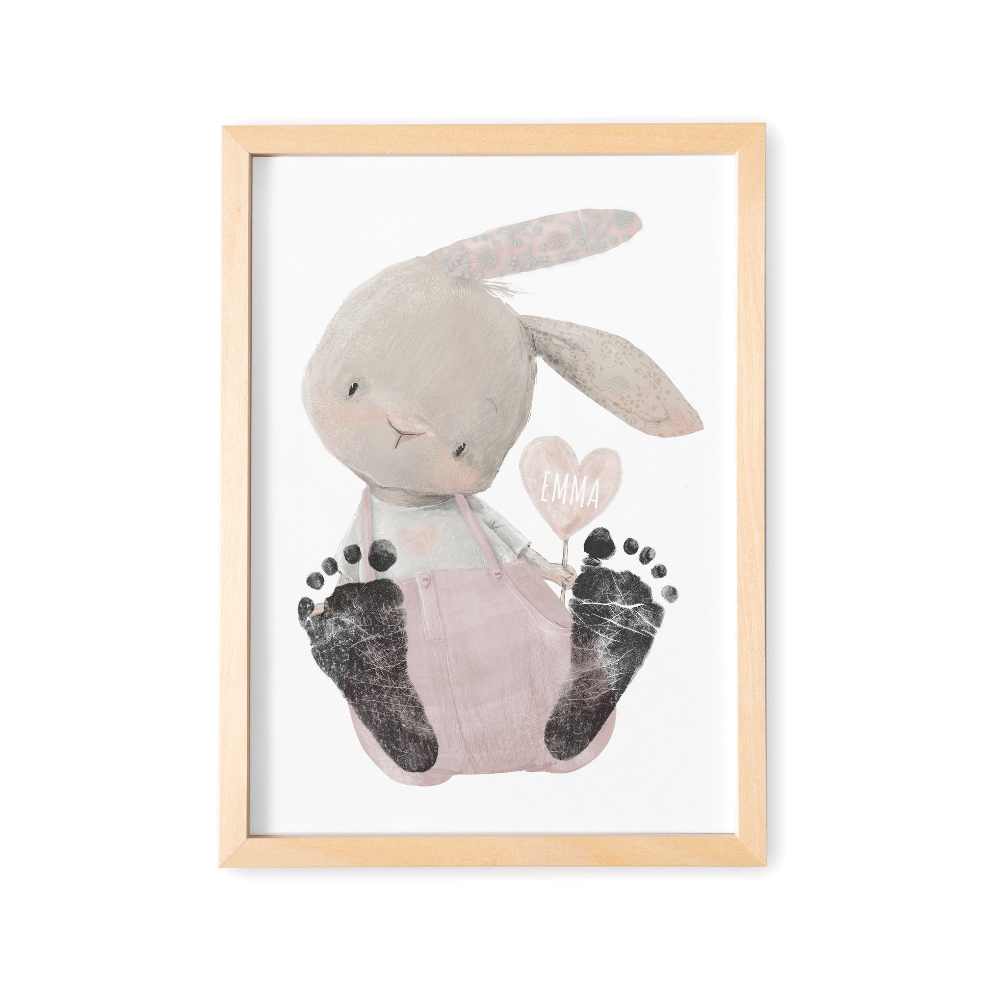 Baby Fußabdruck Bild Hase Altrosa Fußabdrücke Personalisiert Babygeschenk zur Geburt Geschenk Kleinkind Kinderzimmerdeko