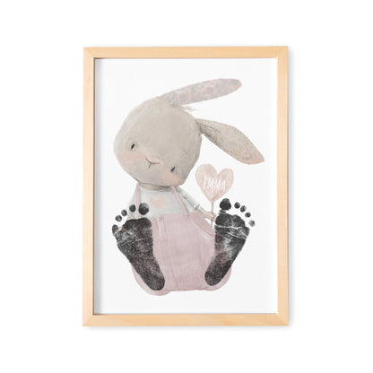 Baby Fußabdruck Bild Hase Altrosa Fußabdrücke Personalisiert Babygeschenk zur Geburt Geschenk Kleinkind Kinderzimmerdeko