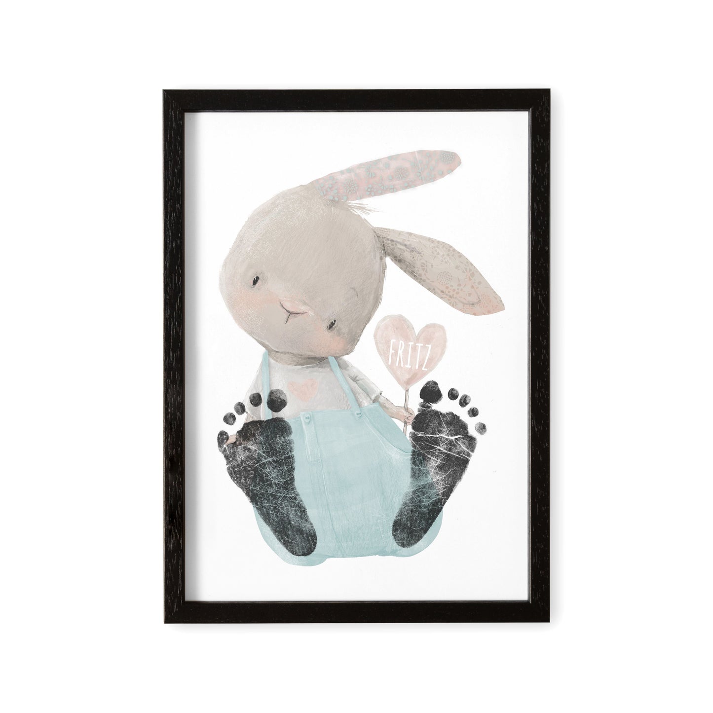 Baby Fußabdruck Bild Hase Türkis Fußabdrücke Personalisiert Babygeschenk zur Geburt Geschenk Kleinkind Kinderzimmerdeko