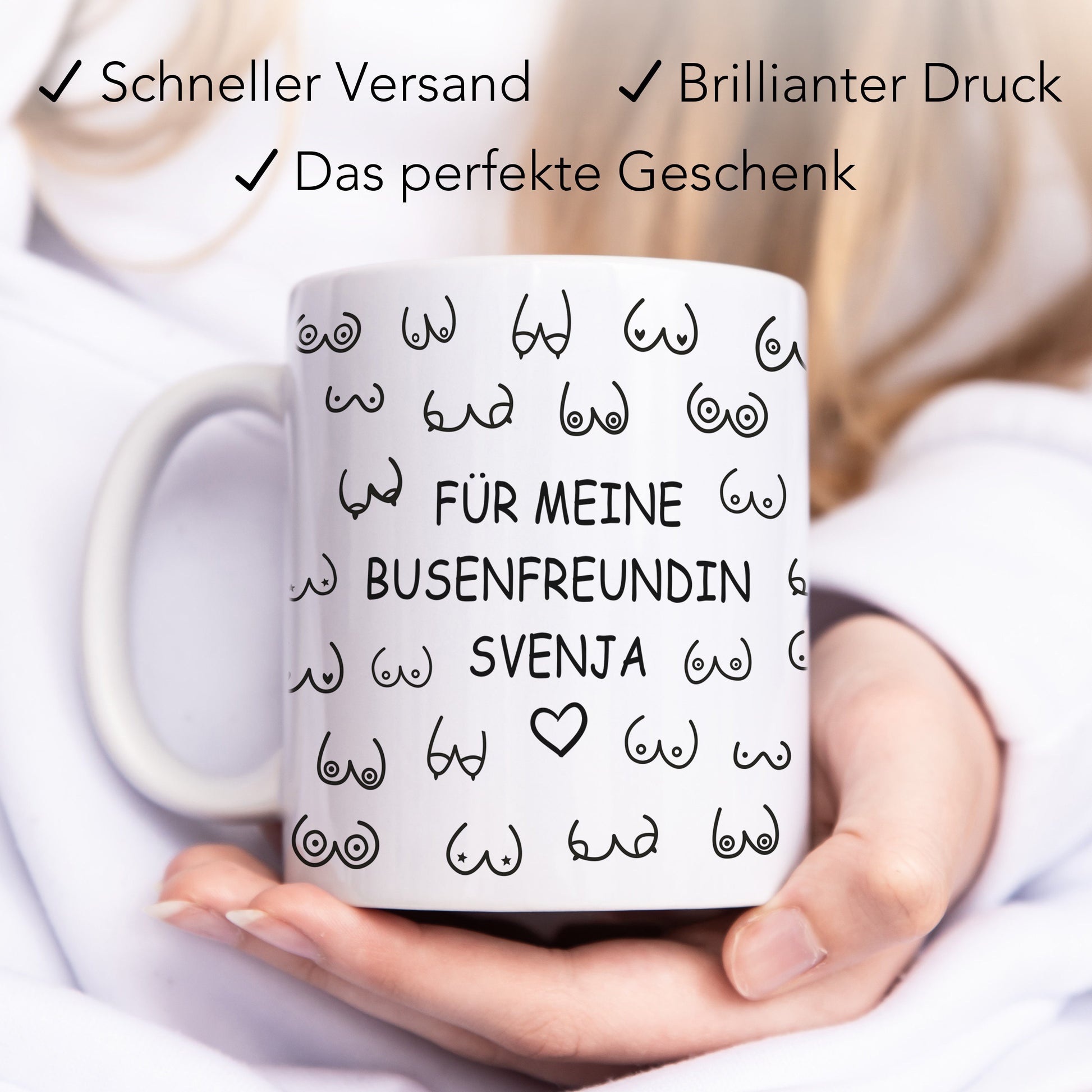 Busenfreundin Tasse Brüste personalisiert mit Namen Tittentasse Kaffeetasse witziges Geschenk für beste Freundin Geburtstag