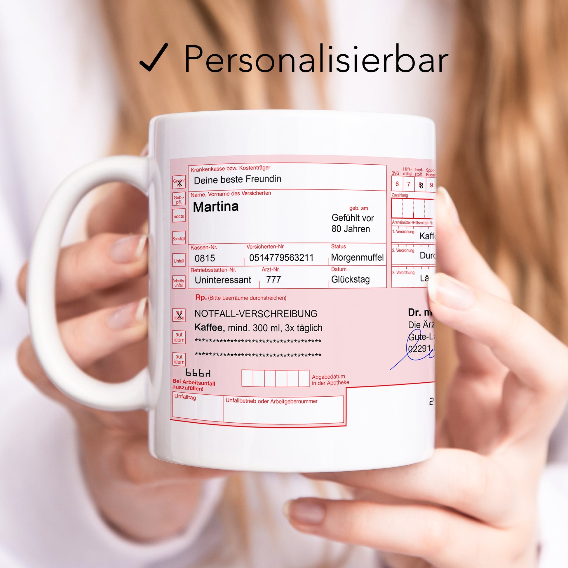 Rezept Tasse für Arbeit Büro personalisiert für Kollegin beste Freundin Lustiger Spruch Kaffeebecher Arzt Arbeitskollegin Geschenk