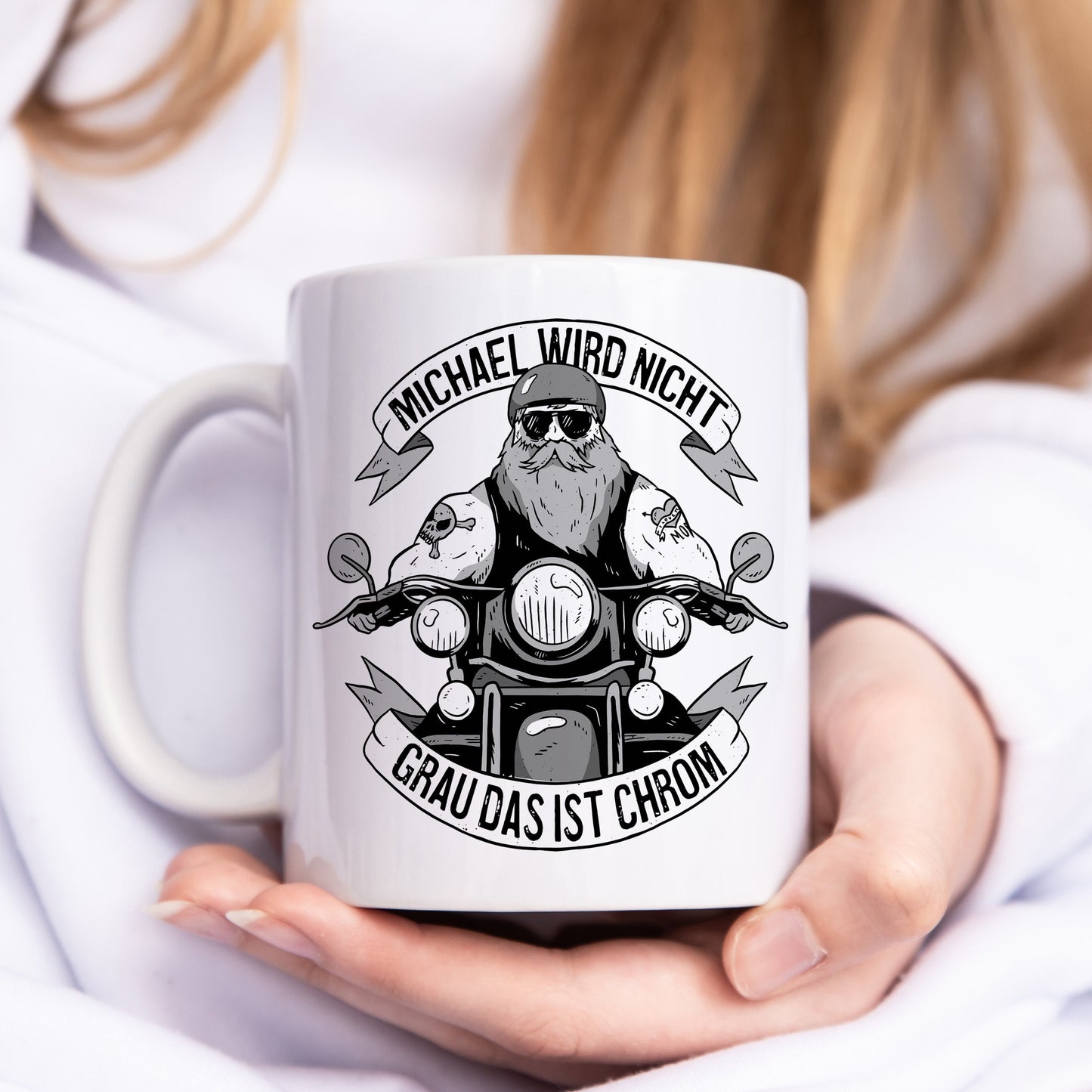 Biker Geschenk Motorradfahrer personalisierte Tasse "Biker werden nicht grau das ist Chrom" Motorrad Kaffeetasse
