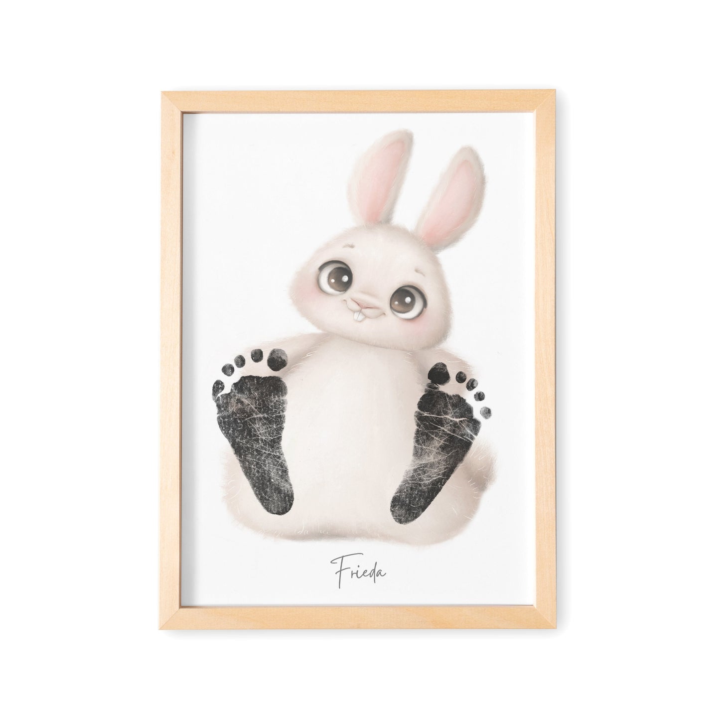 Baby Fußabdruck Bild Hase Fußabdrücke Personalisiert Babygeschenk zur Geburt Geschenk Kleinkind Kinderzimmerdeko (Ohne Farbe)