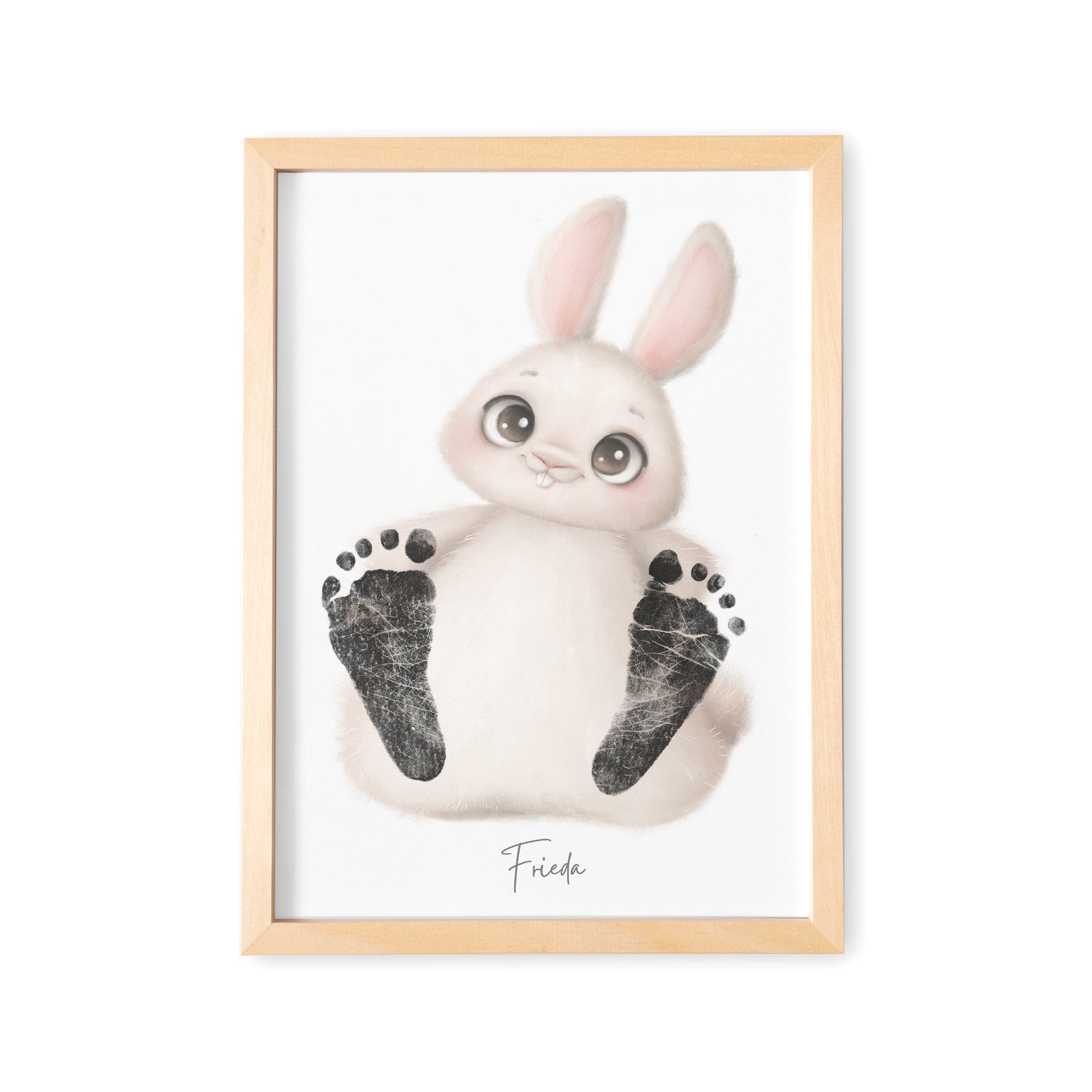 Baby Fußabdruck Bild Hase Fußabdrücke Personalisiert Babygeschenk zur Geburt Geschenk Kleinkind Kinderzimmerdeko (Ohne Farbe)