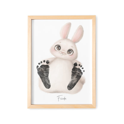 Baby Fußabdruck Bild Hase Fußabdrücke Personalisiert Babygeschenk zur Geburt Geschenk Kleinkind Kinderzimmerdeko (Ohne Farbe)