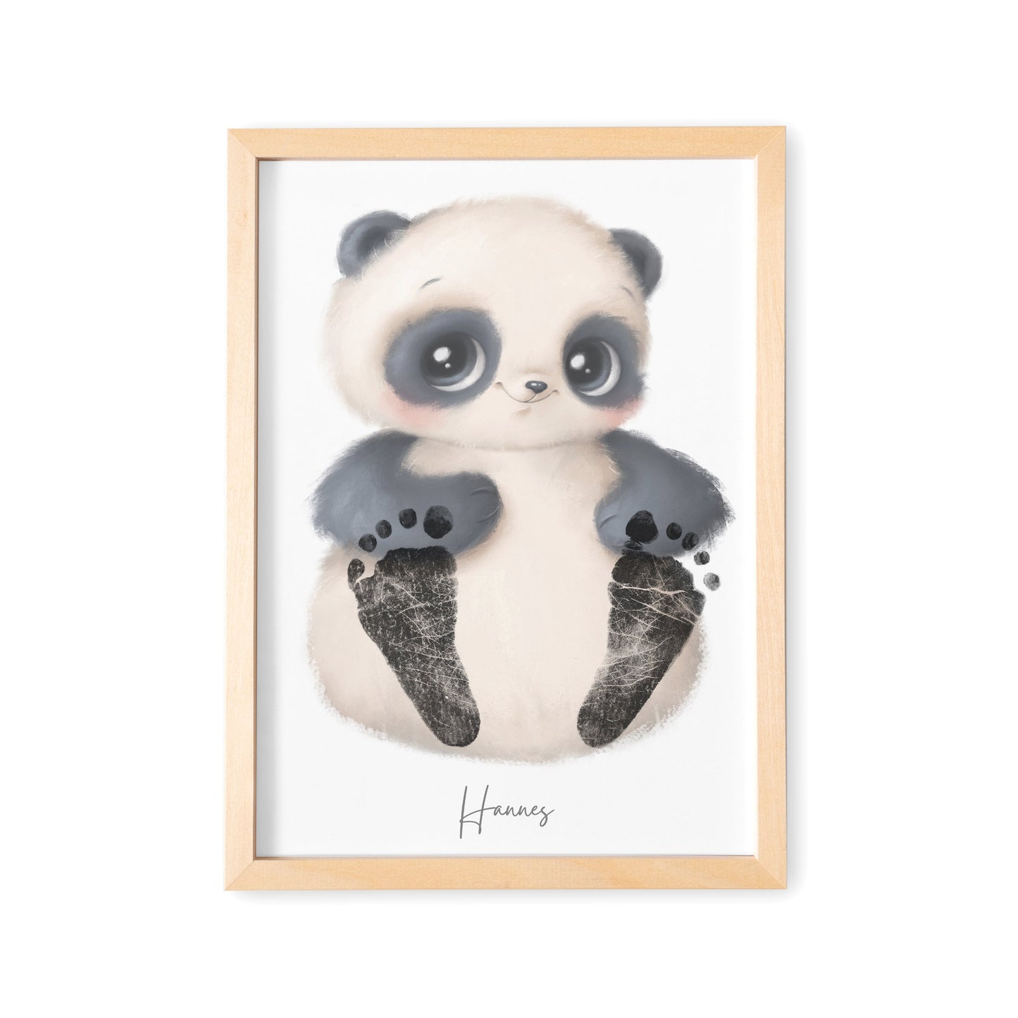 Baby Fußabdruck Bild Panda Fußabdrücke Personalisiert Babygeschenk zur Geburt Geschenk Kleinkind Kinderzimmerdeko (Ohne Farbe)