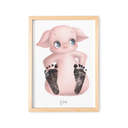 Baby Fußabdruck Bild Schwein Fußabdrücke Personalisiert Babygeschenk zur Geburt Geschenk Kleinkind Kinderzimmerdeko (Ohne Farbe)