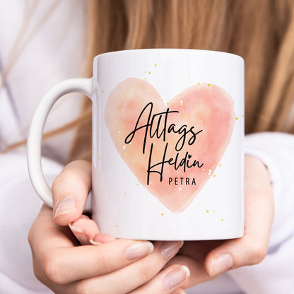 Tasse Alltagsheldin personalisiert mit Herz Dankeschön für Lieblingskollegin Krankenschwester Erzieherin Geschenk