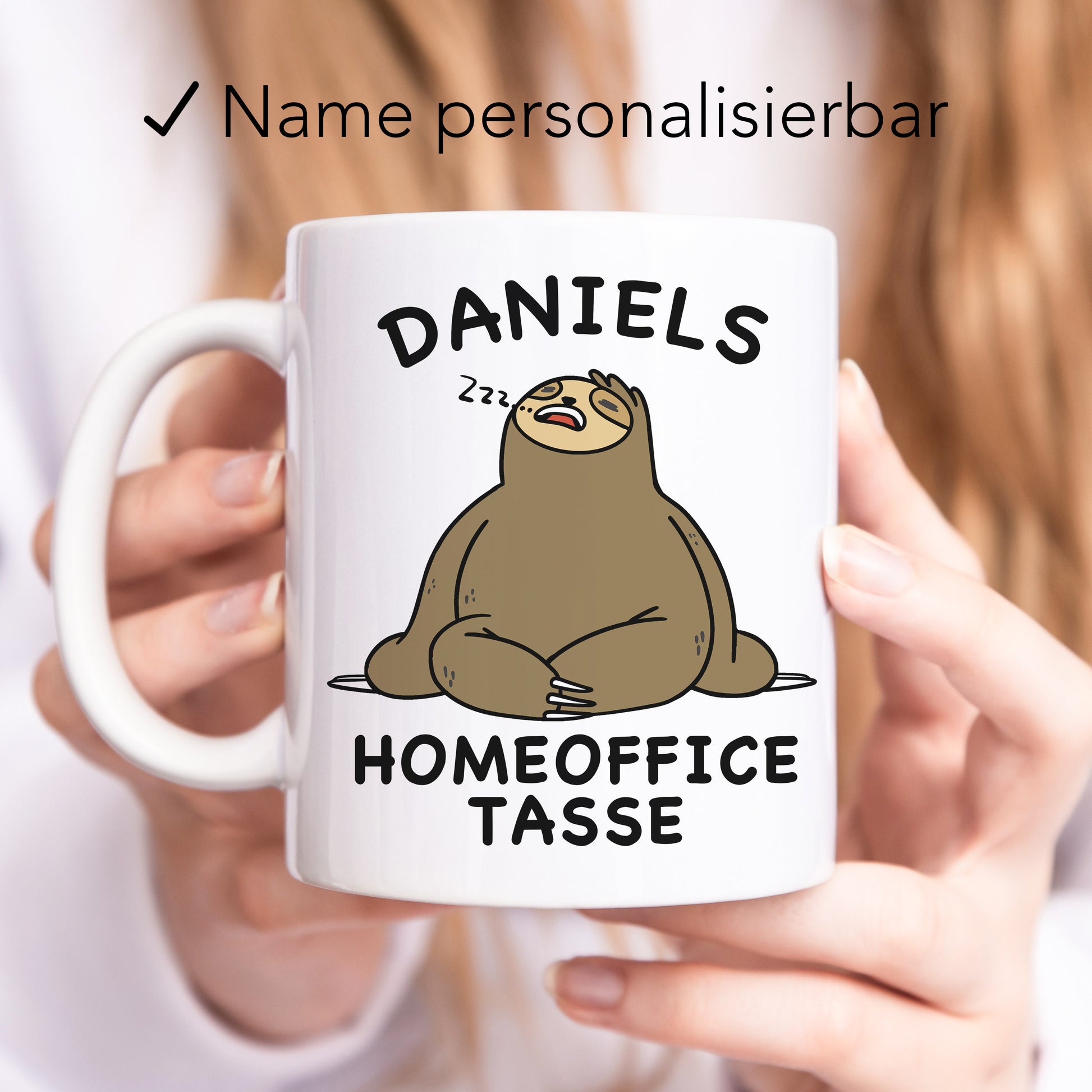 Homeoffice Geschenk Tasse personalisiert mit Faultier lustige Kaffeetasse für Arbeit Büro Geschenkidee Kollegin