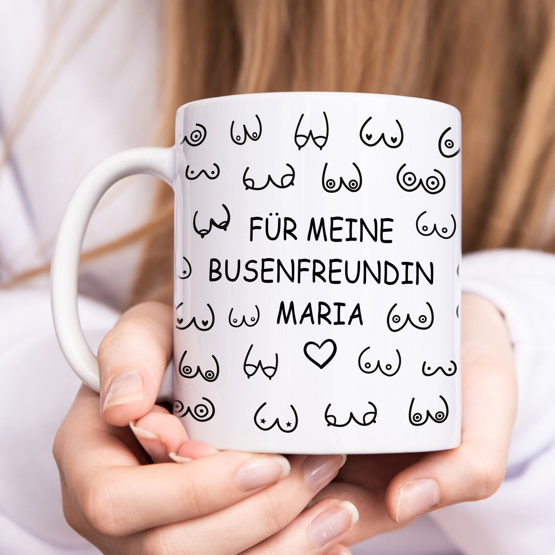 Busenfreundin Tasse Brüste personalisiert mit Namen Tittentasse Kaffeetasse witziges Geschenk für beste Freundin Geburtstag