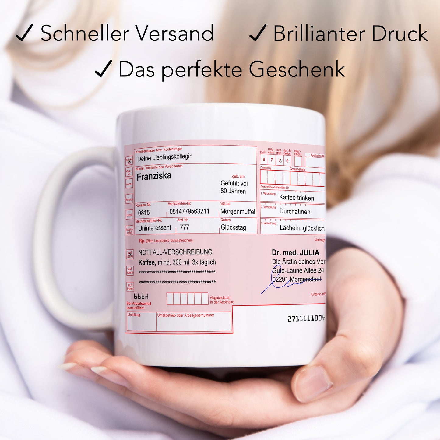Rezept Tasse für Arbeit Büro personalisiert für Kollegin beste Freundin Lustiger Spruch Kaffeebecher Arzt Arbeitskollegin Geschenk