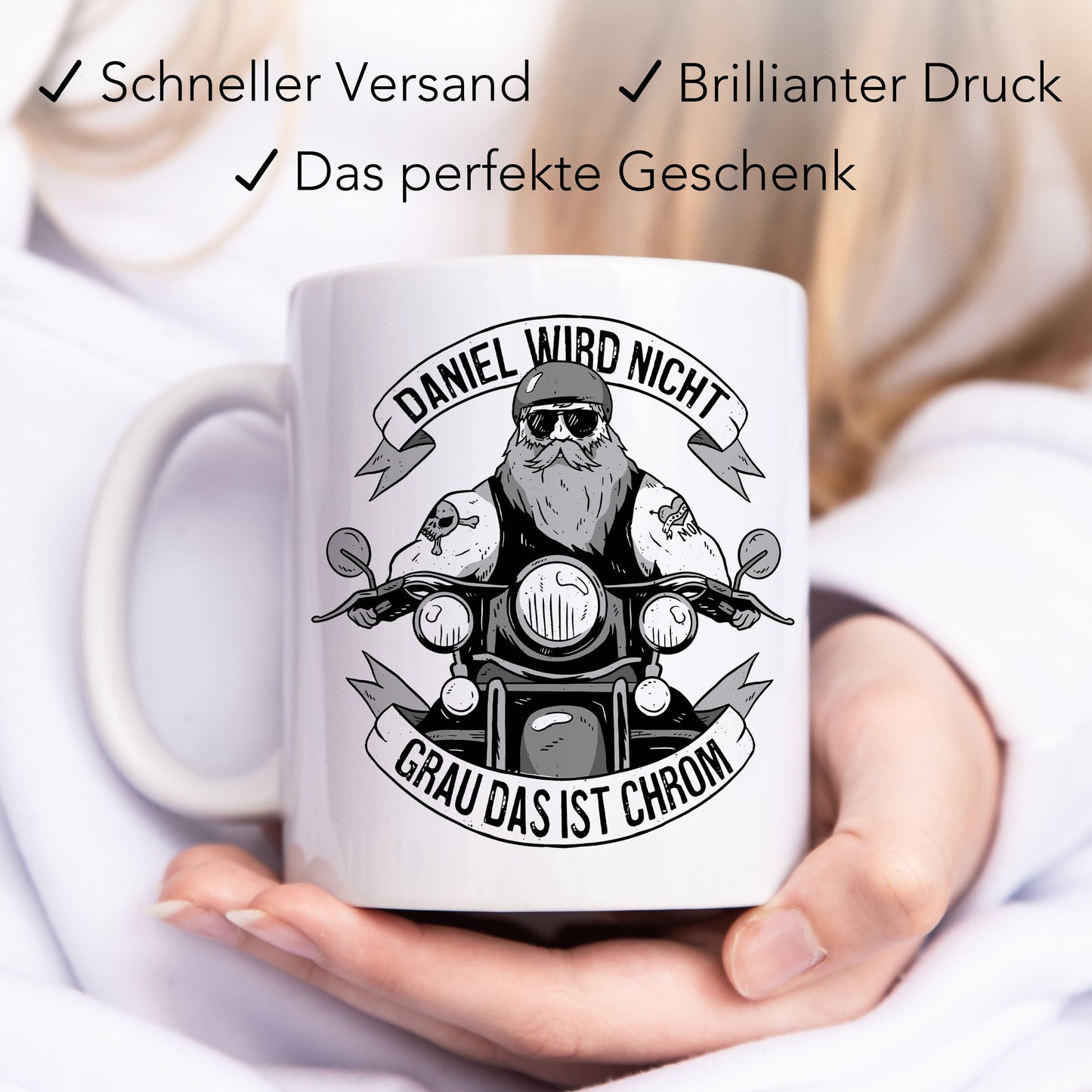 Biker Geschenk Motorradfahrer personalisierte Tasse "Biker werden nicht grau das ist Chrom" Motorrad Kaffeetasse