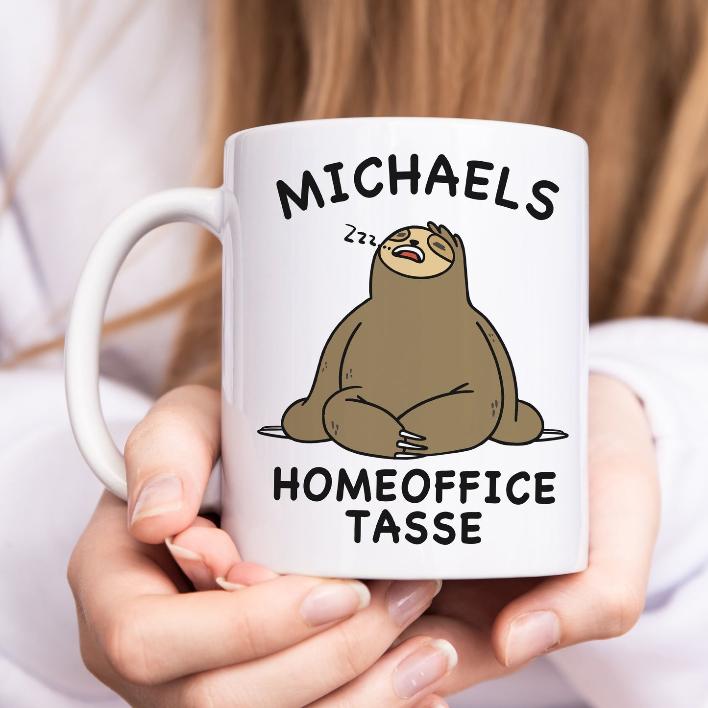 Homeoffice Geschenk Tasse personalisiert mit Faultier lustige Kaffeetasse für Arbeit Büro Geschenkidee Kollegin