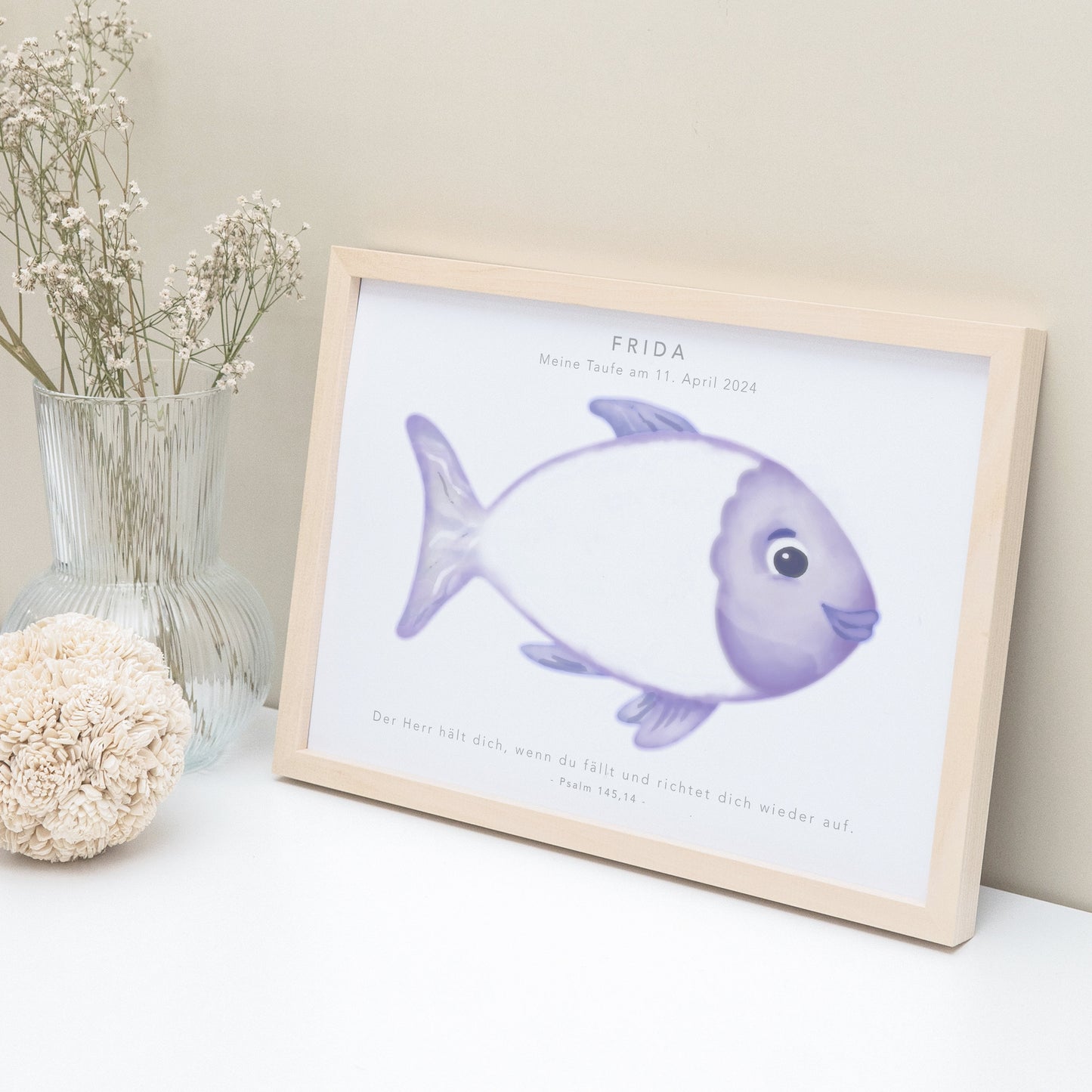 Taufe Fingerabdruck Fisch Gästebuch Taufe Mädchen personalisiertes Bild Taufgeschenk