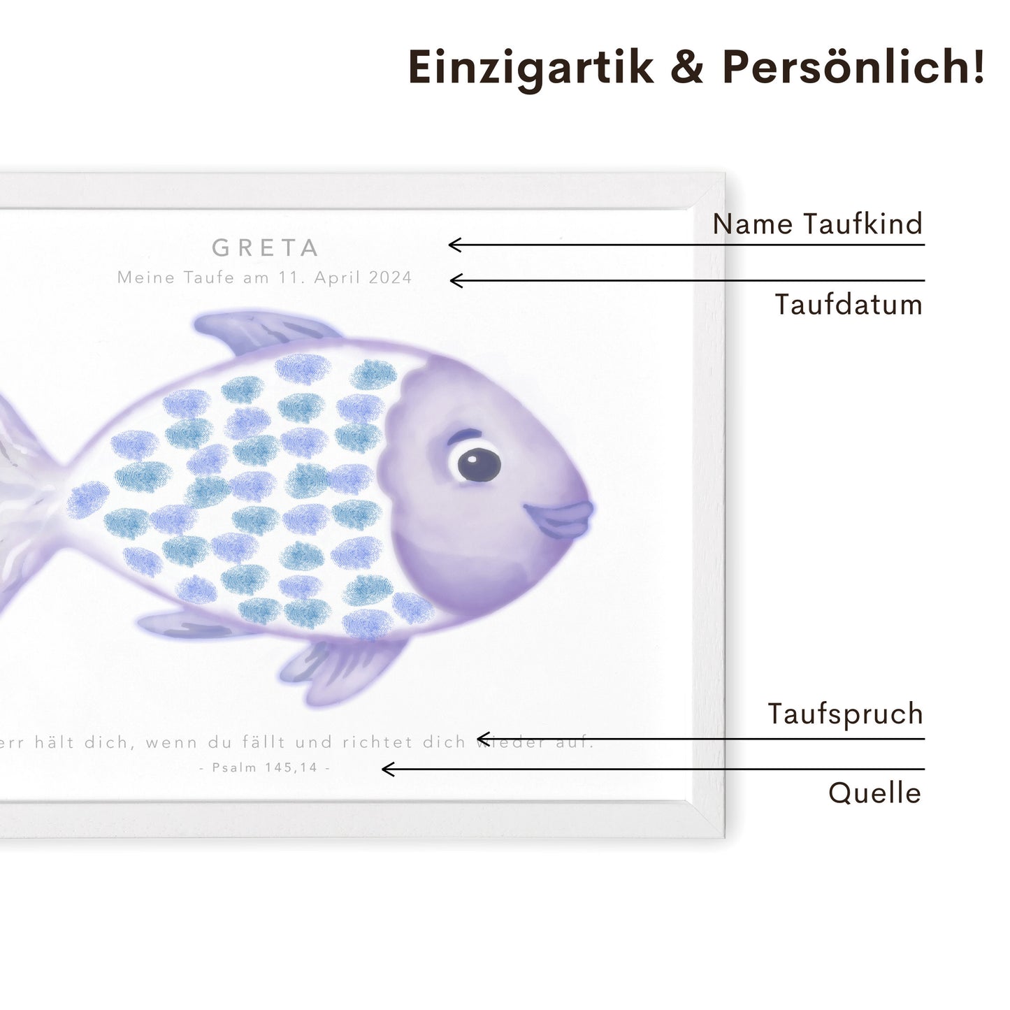 Taufe Fingerabdruck Fisch Gästebuch Taufe Mädchen personalisiertes Bild Taufgeschenk