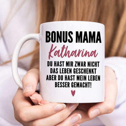 Bonusmama Tasse personalisiertes Muttertagsgeschenk Stiefmutter Stiefmama Bonus Mama Geschenk
