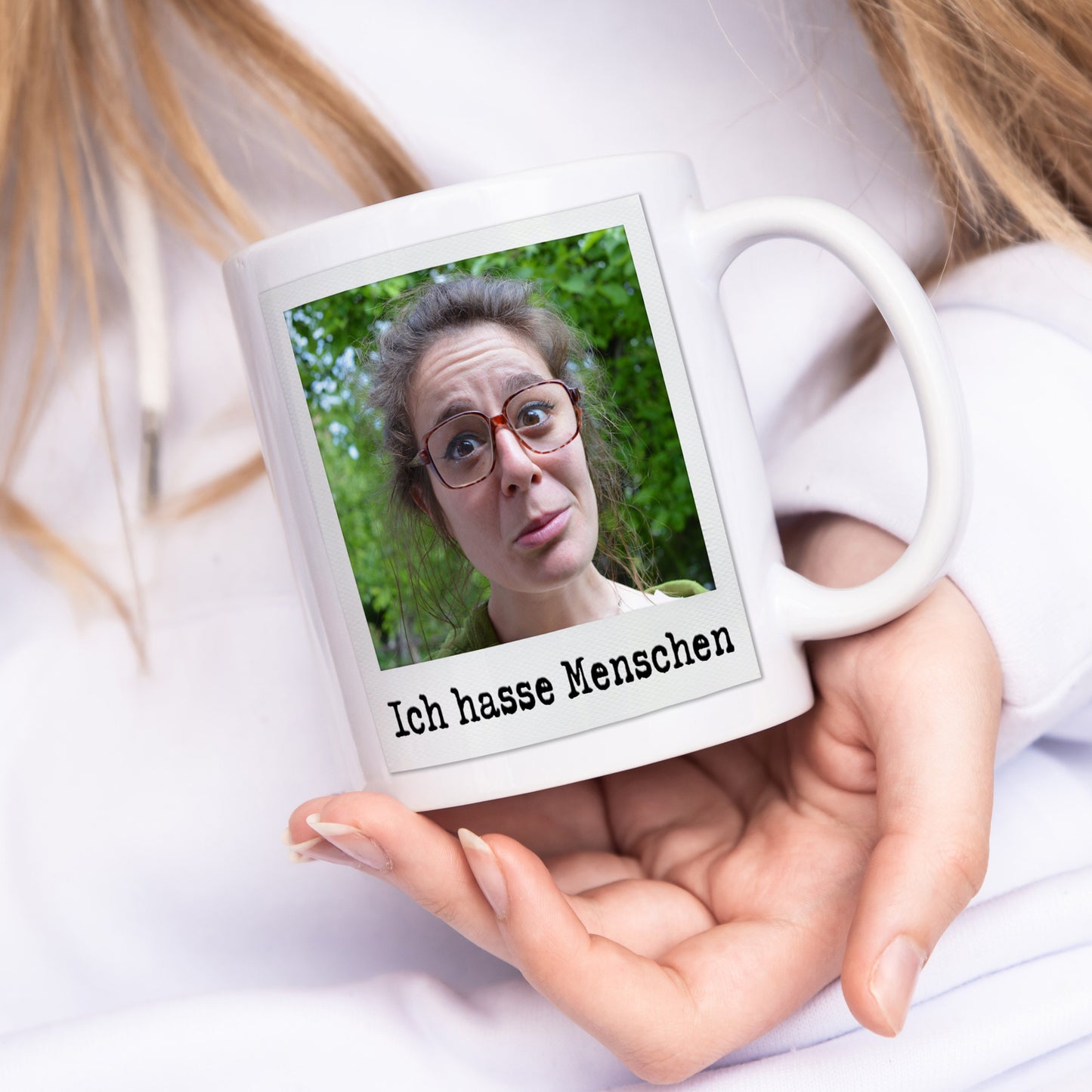 Ich hasse Menschen Tasse personalisiert mit Foto Lustige Fototasse mit Spruch Kaffeetasse Geschenk
