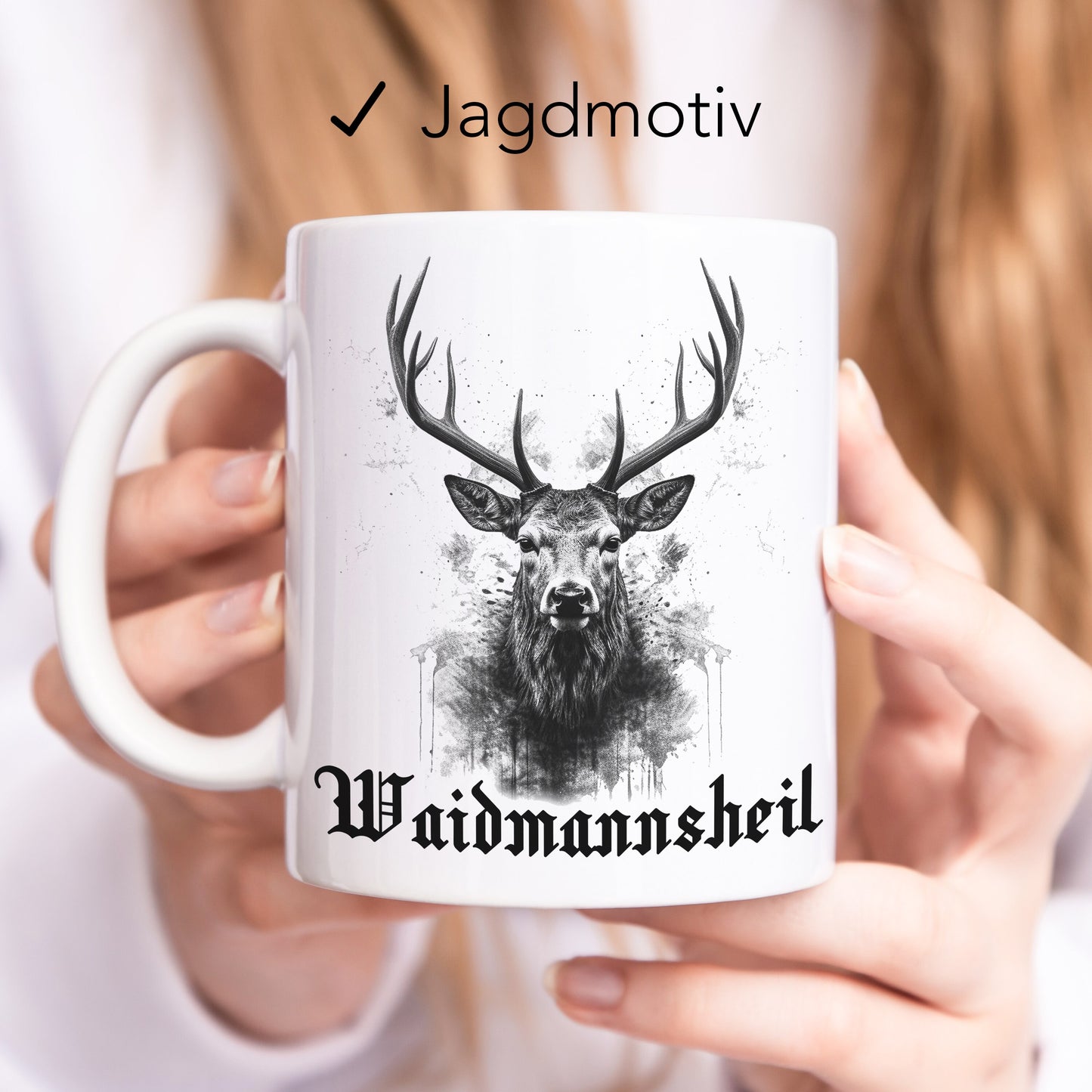 Jagd Tasse Jäger Geschenk mit Hirsch und lustigem Spruch Jagdgeschenk Waidmannsheil