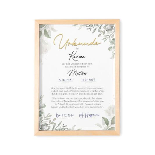 Patenurkunde Patenbrief Taufe personalisiert Taufpatin Taufpaten Geschenk Taufgeschenk