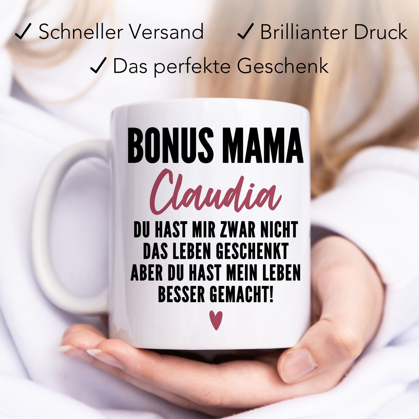Bonusmama Tasse personalisiertes Muttertagsgeschenk Stiefmutter Stiefmama Bonus Mama Geschenk