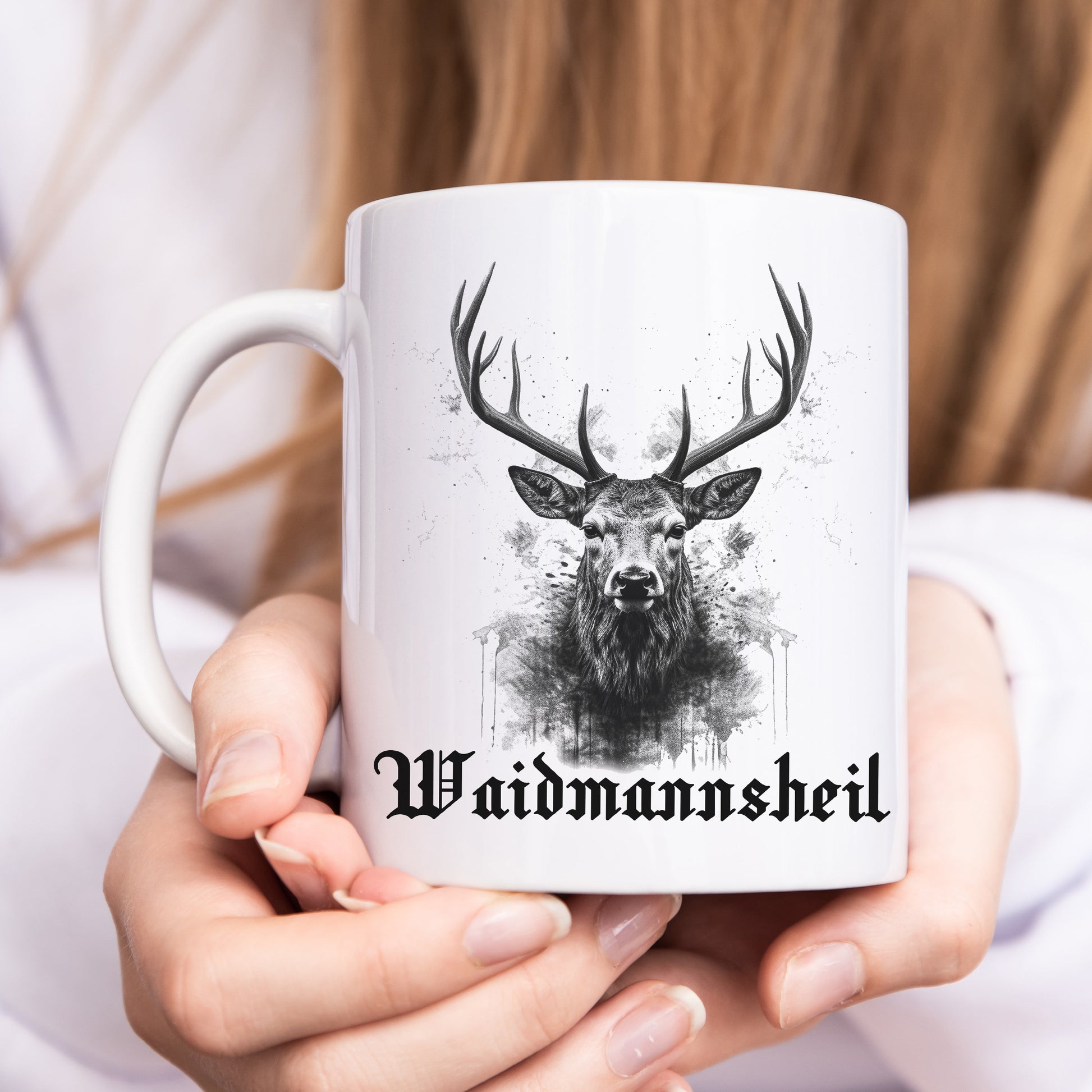 Jagd Tasse Jäger Geschenk mit Hirsch und lustigem Spruch Jagdgeschenk Waidmannsheil