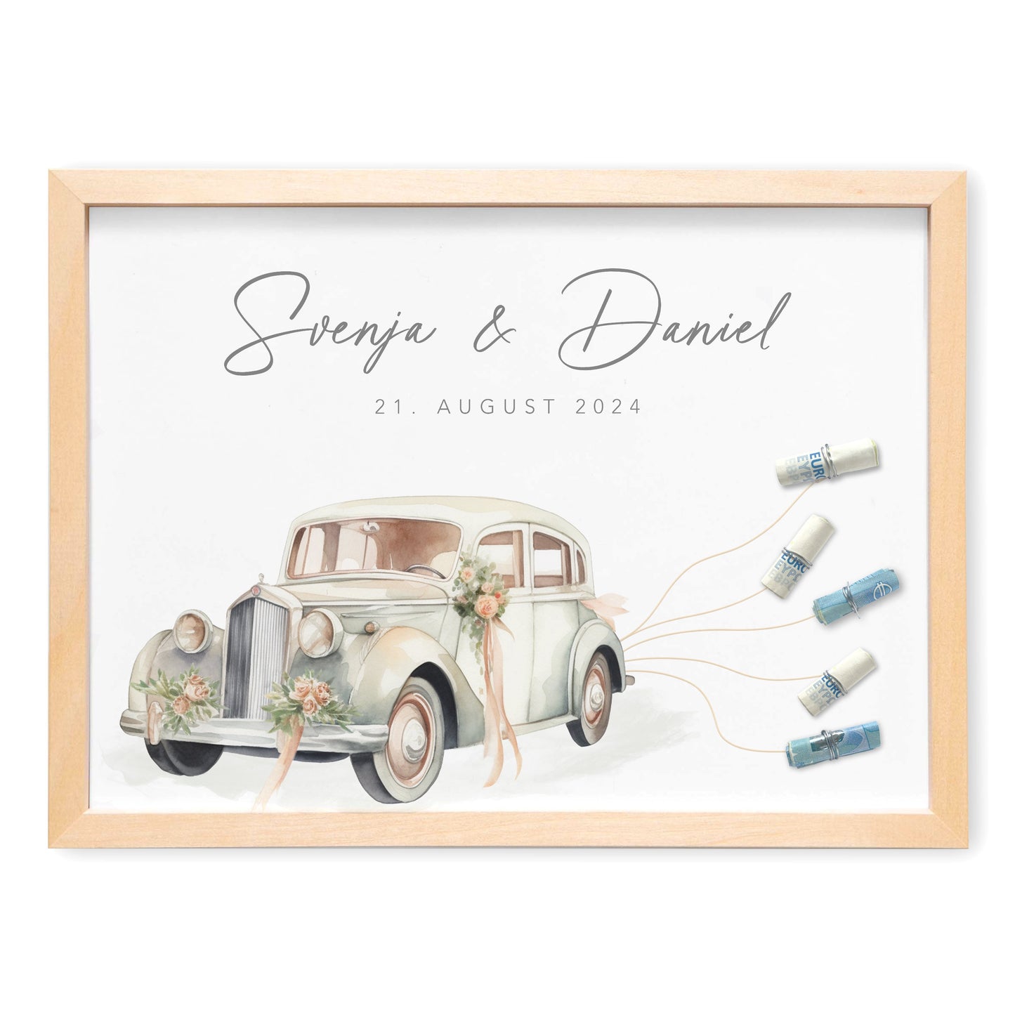 Hochzeitsgeschenk Geld Personalisiertes Bild mit Hochzeitsauto Geldgeschenk zur Hochzeit Poster Geschenk für Brautpaar