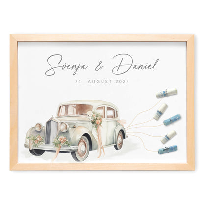 Hochzeitsgeschenk Geld Personalisiertes Bild mit Hochzeitsauto Geldgeschenk zur Hochzeit Poster Geschenk für Brautpaar