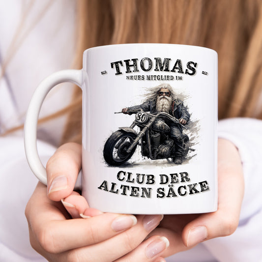 Geschenk 80. Geburtstag Mann Motorrad Tasse "Club der alten Säcke" Geburtstagsgeschenk Männer
