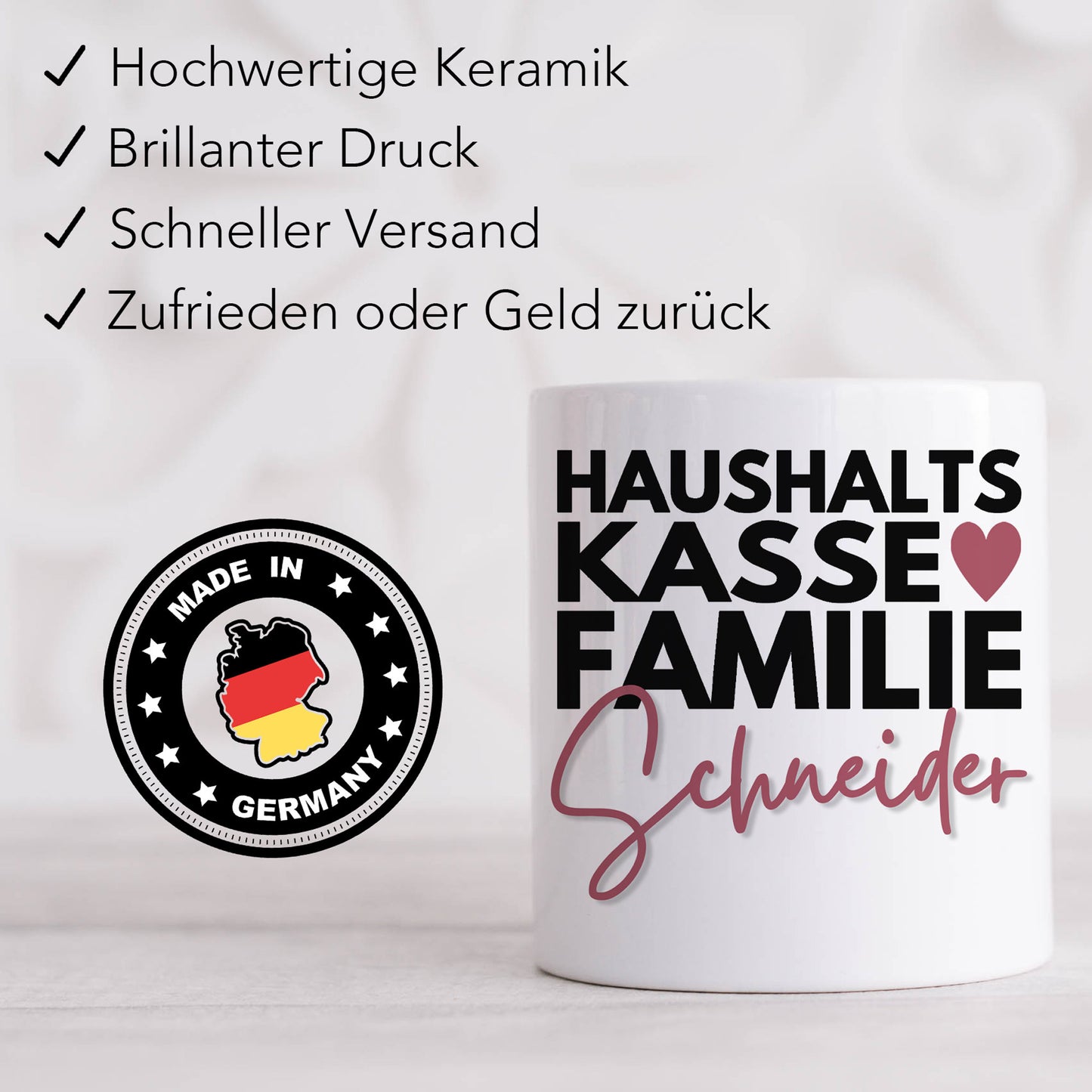 Haushaltskasse Spardose personalisiert für Familien mit Namen Sparbüchse Geld Geschenk Sparschwein Keramik