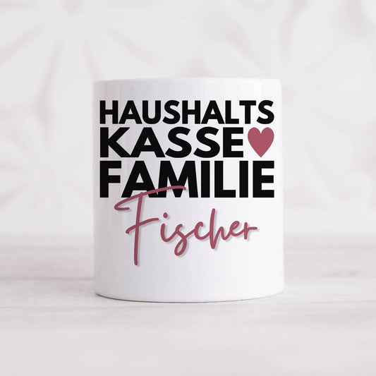 Haushaltskasse Spardose personalisiert für Familien mit Namen Sparbüchse Geld Geschenk Sparschwein Keramik