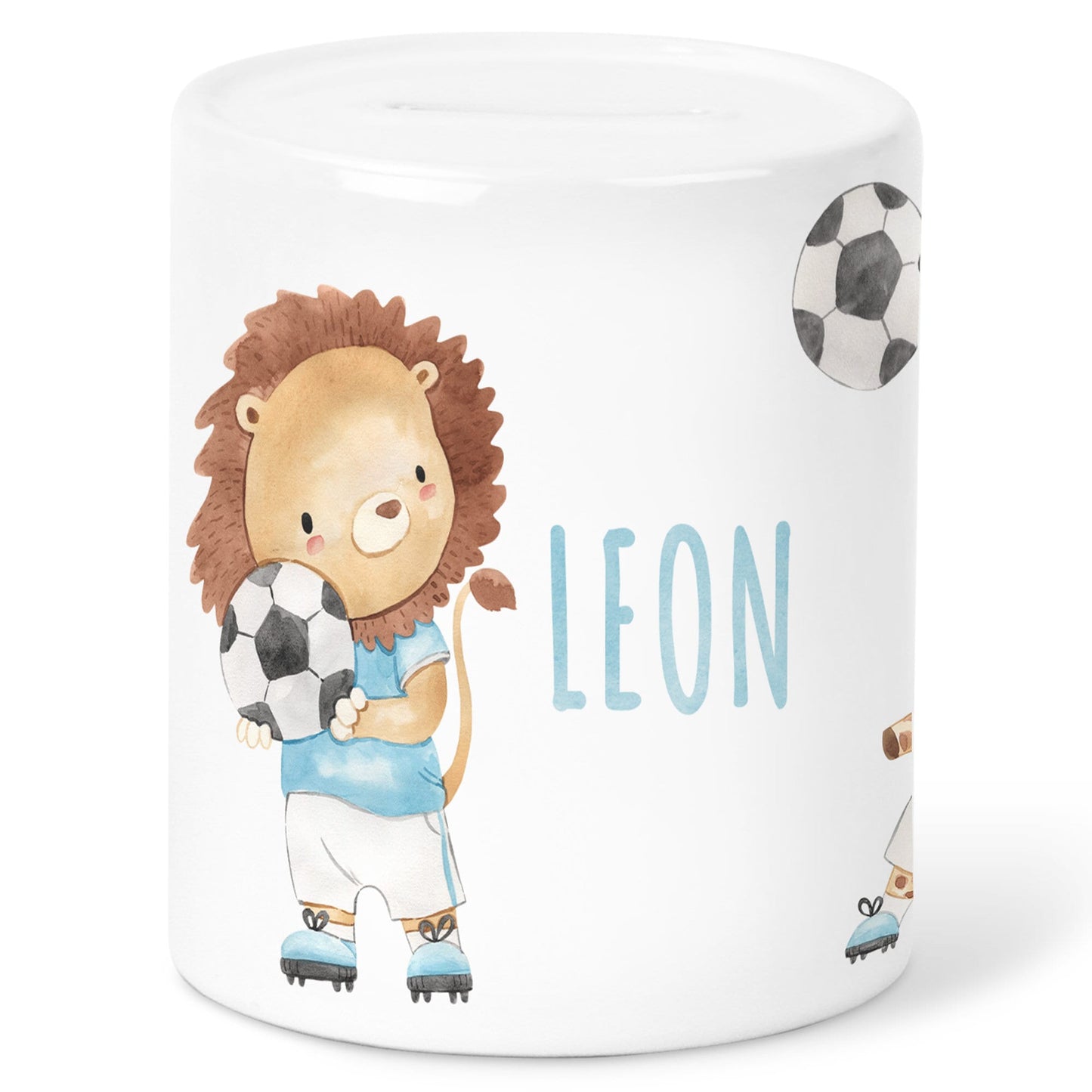 Spardose personalisiert für Jungen Kind Fussball Spieler Sparbüchse Fußball Geschenk Sparschwein Keramik