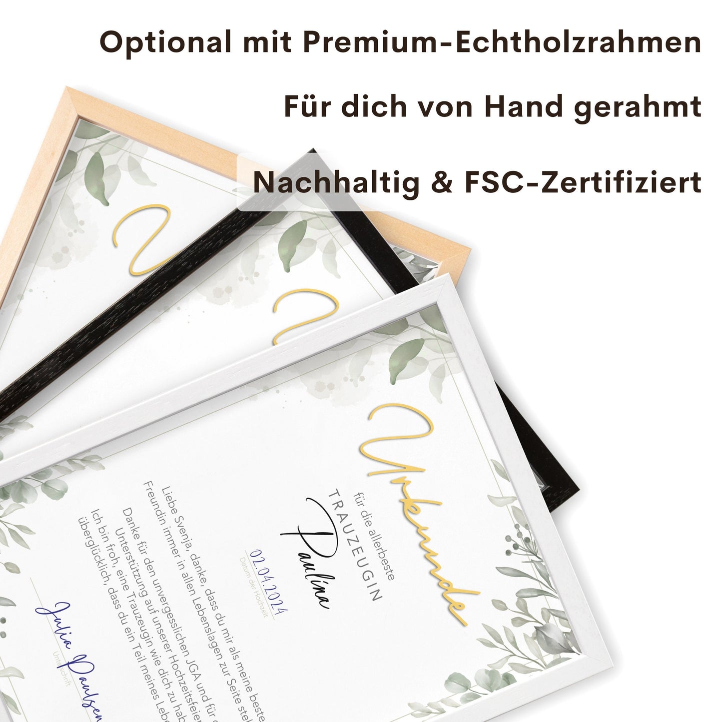 Trauzeugin Danke Geschenk personalisierte Urkunde für Trauzeuge Dankesgeschenk (mit oder ohne Rahmen)