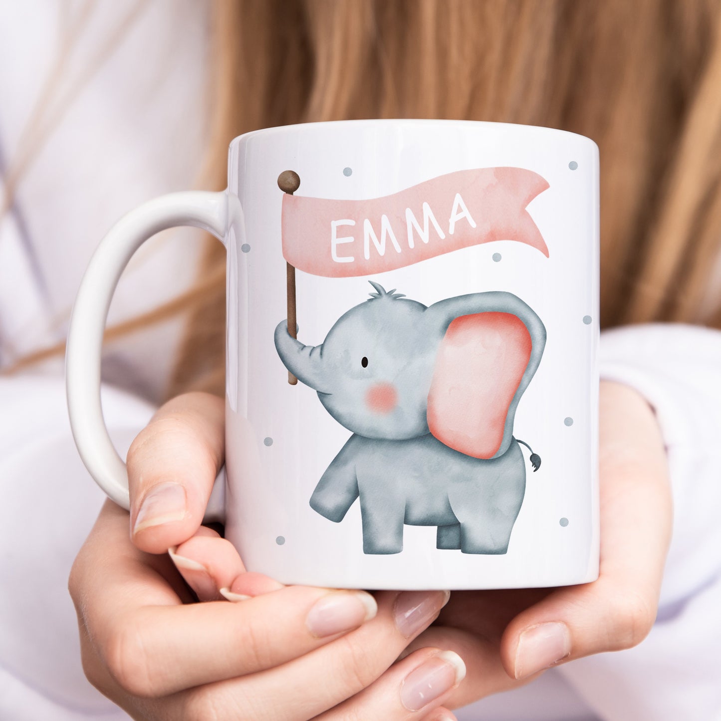Kindertasse mit Namen Elefant personalisiert für Kinder Mädchen Jungen Geschenk Einschulung Kinderbecher aus Keramik
