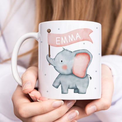 Kindertasse mit Namen Elefant personalisiert für Kinder Mädchen Jungen Geschenk Einschulung Kinderbecher aus Keramik