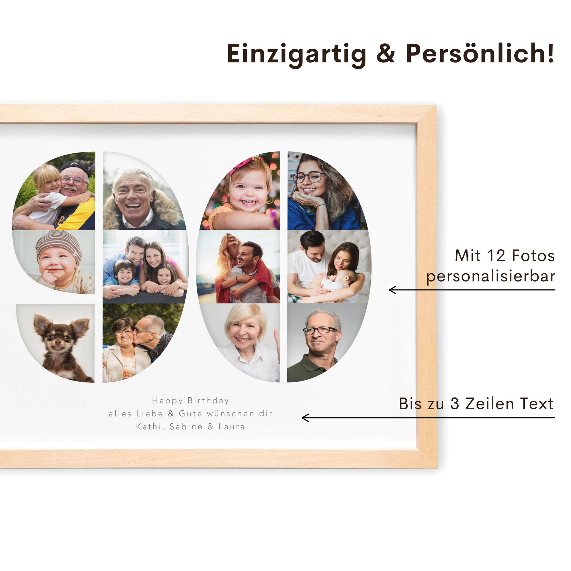 90. Geburtstag Frau Mann Geschenk Fotocollage 90 personalisiert mit Fotos Fotogeschenk Geburtstagsgeschenk