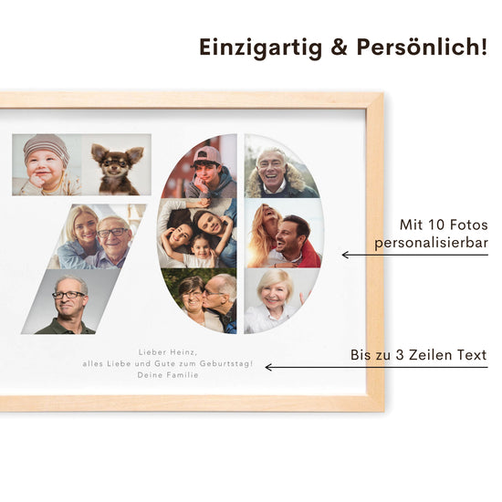 70. Geburtstag Frau Mann Geschenk Fotocollage 70 personalisiert mit Fo